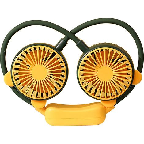 Ventilateur de cou portable, flexible et rechargeable par USB, mini ventilateur mains libres à suspendre pour le bureau et les voyages, vert (1/5)