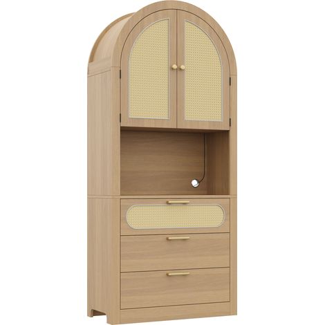 Vitrina con almacenaje arqueada 80x35x180 cm con LED ajustable y puertas de ratán (1/3)