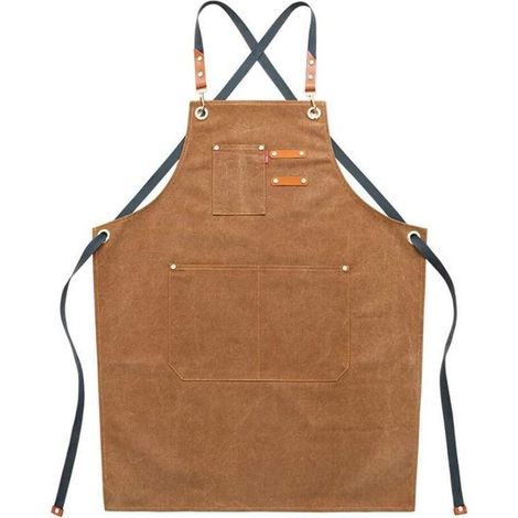 Grembiuli da lavoro da uomo in tela con tasche, cinturino regolabile e ampie tasche, grembiule da cucina - marrone -Crezuo