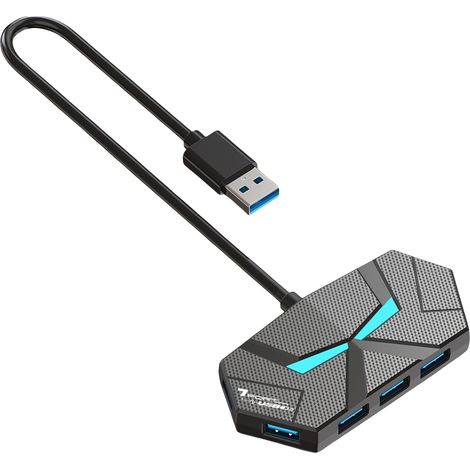 Hub USB 3.0 à 7 ports 5 Gbit/s haute vitesse alimenté par transmission USB pour ordinateur portable (noir, 1,2 m) (1/5)