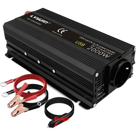 Inverter di potenza, onda sinusoidale modificata, doppie porte USB, 12V 2000W EU, 220-240V, 12V (1/2)