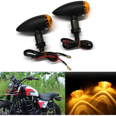 2 clignotants de moto, jaunes, 12 V, étanches (1/5)