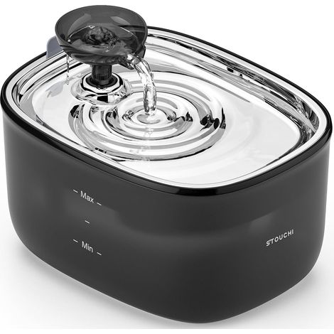 Fontaine à Eau pour Chat - Super silencieuse - en Acier Inoxydable - 2,5 l - Lumière LED - sans BPA - avec 2 filtres - Facile à Nettoyer (Embout Schwarz-1 + 2 filtres + 2 éponges) (1/5)