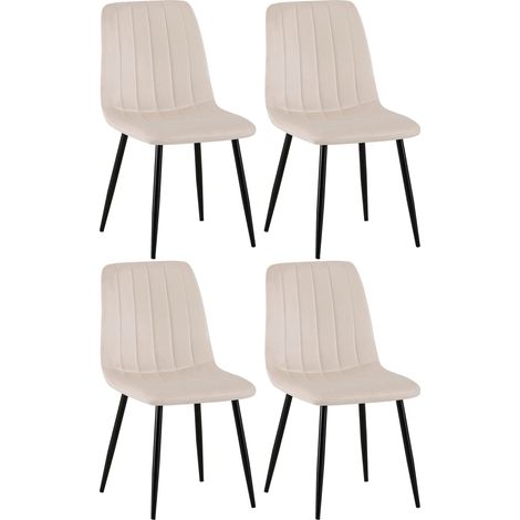 Set 4 sedie sala da pranzo con cuciture decorative verticali in tessuto velluto panna e gambe in metallo nero 100001868