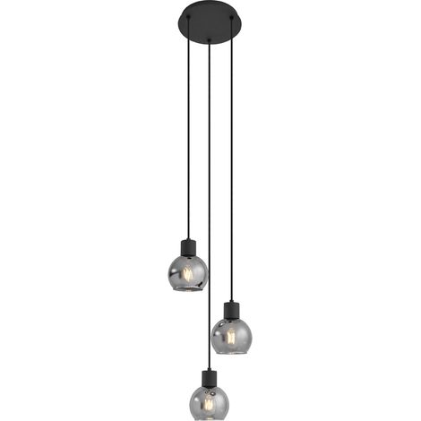 Art Deco Pendant Light Black with Smoke Glass Round 3-Light - Vidro (1/5)