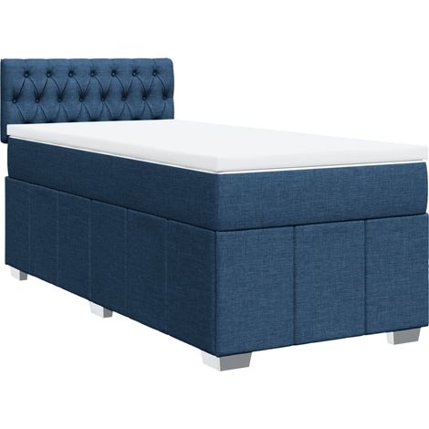 Lit simple  Lit adulte  Sommier à lattes de lit avec matelas Bleu 100x200 cm Tissu