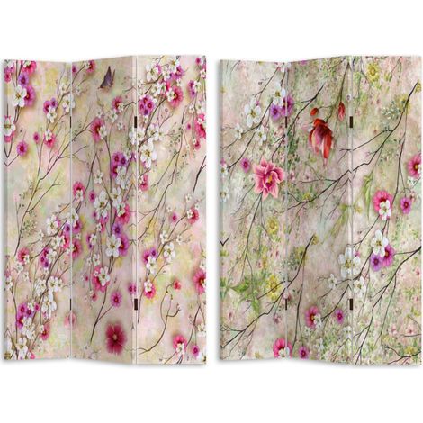 Paravento stampa 3 ante naturale con rami fiori cm 120,6x2,5xh180 (1/2)