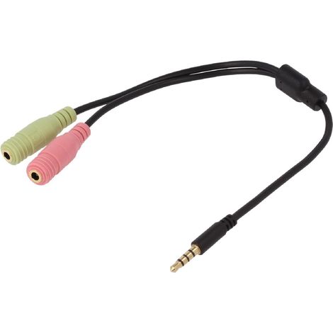 Cable Jack 3.5mm 3pin femelle x2.Jack 3.5mm 4pin male 150mm - Noir