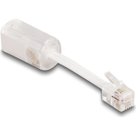 Delock Cable telefÃ³nico RJ10 macho a RJ10 hembra con cable de conexiÃ³n 30 mm transparente / blanco