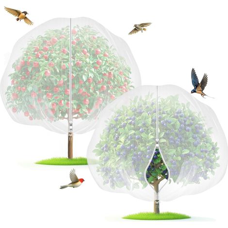 Filet de protection pour arbres fruitiers (1 m x 1 m) avec fermeture éclair et cordon de serrage (lot de 2) – Filet de jardin à mailles fines pour myrtilliers, tomates et autres cultures. (1/5)