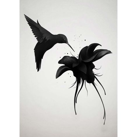 Tableau moderne noir & blanc pour déco salon | Tableau oiseaux & fleur noire pour chambre adulte | Tableau sur toile fleur - 0,5 x 0,7 m (1/2)