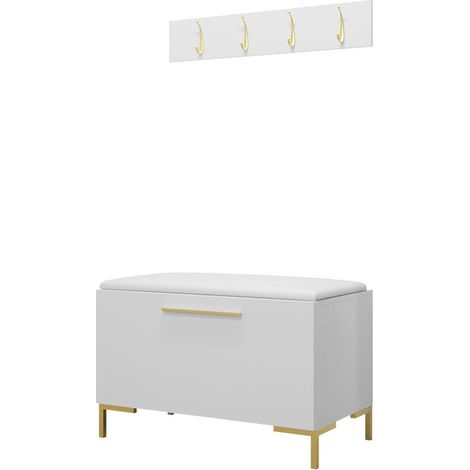 Conjunto para recibidor Nomal VIII, Blanco, 0x0x0cm, Aglomerado laminado, Cuero ecológico, Montada en la pared, Colocada
