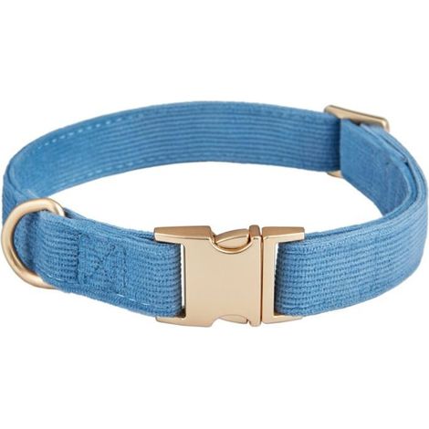 Ecleanfy - Collier pour chien en velours côtelé naturel. Ultra doux, conçu pour chiens de taille moyenne à peau sensible. Bleu-gris.L