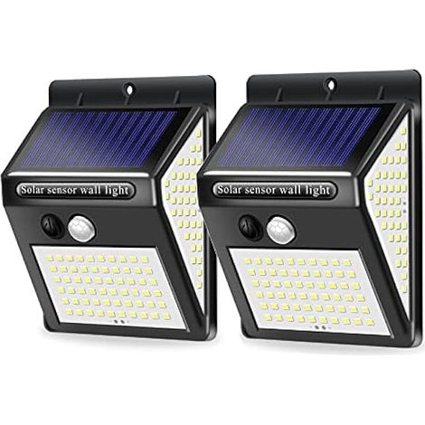 Lampe Solaire Extérieur, 2 Pack 144 LED Lumière Solaire IP65 Etanche Projecteur LED Extérieur avec Détecteur de Mouvement, Éclairage Mural de Sécurité sans Fil pour Jardin - Éclairage 270° (1/5)