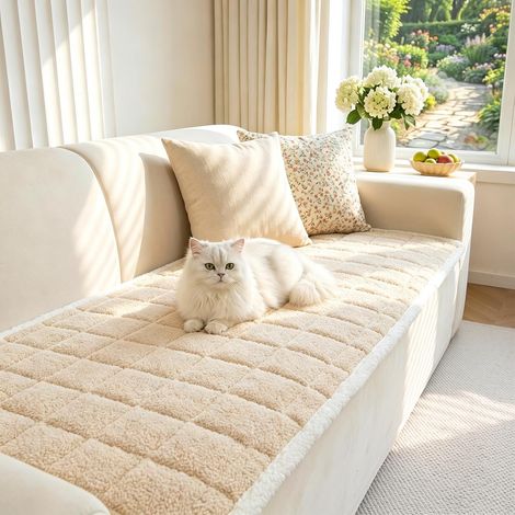 Housse de canapé épaisse et douce, lavable, antidérapante, protection universelle pour canapé 2, 3 ou 4 places, pour animaux domestiques et enfants, salon, beige, 70 x 180 cm (1/5)