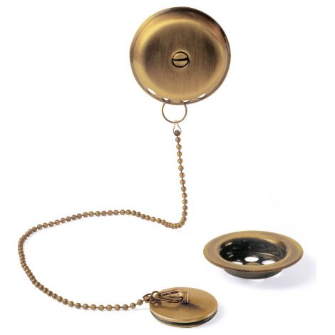 Tres – Ensemble d'accessoires pour baignoire – Finition laiton vieilli mat – Chaînette 450 mm – Bouchon métallique – SKU 3474501LM (1/3)