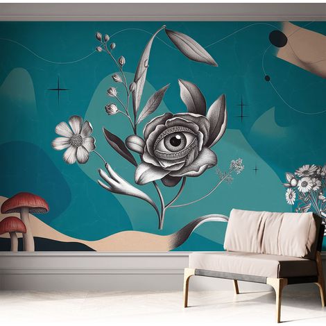 Carta da parati adesiva - lavabile - decorazione murale - per cucina - pellicola decorativa Occhio floreale 312x219 cm (1/5)