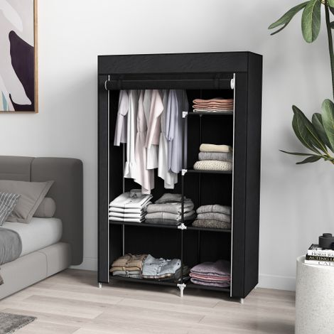 Armoire en tissu à 6 compartiments, aspect non tissé, pliable, noire, 103 x 43 x 162,5 cm (1/5)