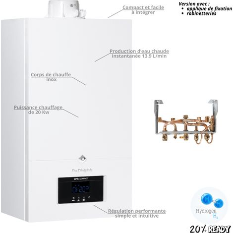 De Dietrich – Chaudière gaz à condensation 20 kW – Débit d’eau chaude 13,9 L/min – Corps inox et tubes cuivre – Technologie SMART TC°