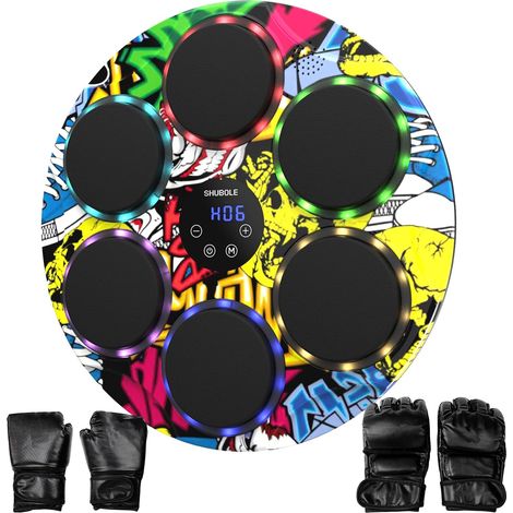 Machine de boxe musicale avec gants – Entraîneur de frappe mural pour adultes et enfants, jeu de frappe à 9 vitesses, tapis de frappe mural, cadeau de mise à niveau 2025 pour garçons âgés de 8 (1/5)