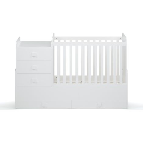 Kudl - 1200 Combi 4 in 1 Children's Cot Bed - MDF/Wood - L173.5 x W65.5 x H109 cm - White