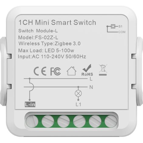 Interrupteur intelligent Zigbee 16 A sans neutre, compatible Tuya, commande vocale (Alexa/Google Assistant), contrôle via appli mobile, design compact pour boîte d’encastrement – pour éclairage et app (1/2)