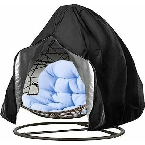 Couverture de chaise d'oeuf suspendue de patio housse de chaise d'oeuf double imperméable balcon chaise d'oeuf de patio housse de meubles de jardin avec cordon de serrage, noir (1/5)