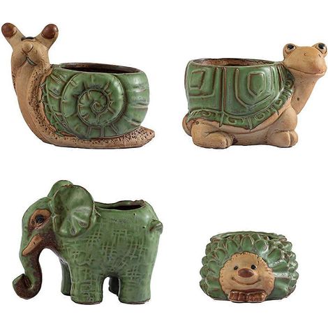 Petit pot pour plante grasse avec drainage, pot en céramique en forme d'animal, plante d'intérieur (1/5)