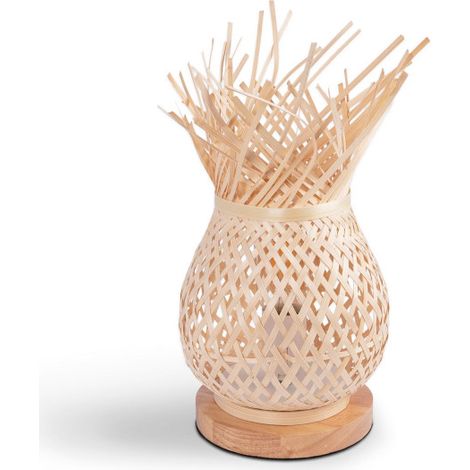 Lampe de table en osier avec base en bois, E27
