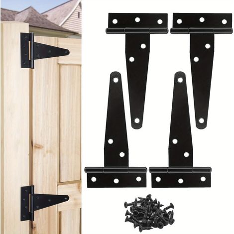(4 pièces avec vis) 4 charnières de porte robustes en forme de T, en fer forgé antirouille, pour portes de placards et meubles. (1/5)