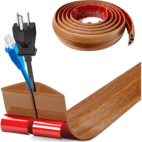 Petit passe-câbles flexible, autocollant, 1 m x 5 cm, cache-câbles flexible, facile à couper, montage pour tous les câbles d'alimentation, maison, bureau, entrepôt (grain de bois) (1/5)