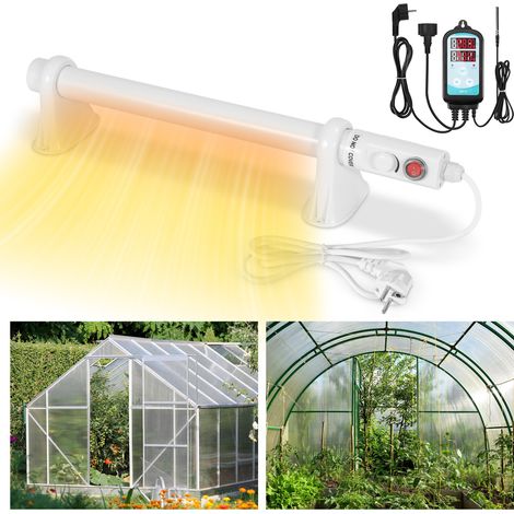 Randaco Calefactor tubular eléctrico de 55 W para invernadero e hidroponía, 500 mm, termostato regulable 0–90 °C, controlador digital de 3000 W incluido, blanco (1/5)