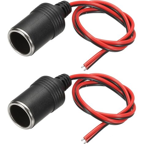 2 Pcs Prise Allume-Cigare Femelle Voiture, 18 AWG 12V/24V 10A 50cm/19.69 Pouce Prise Allume-Cigare Alimentation Voiture Pour Alimenter Équipement Véhicule, Argent (1/5)