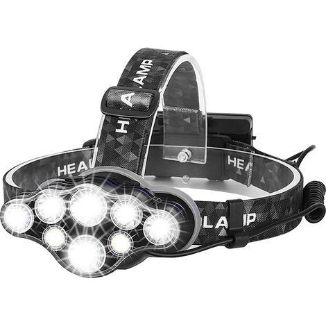 Frontscheinwerfer, 8-LED-Scheinwerfer, super leistungsstarker, per USB aufladbarer LED-Scheinwerfer, 90° verstellbar, wasserdicht und leicht für Angeln, Camping, Lesen, Wandern (Batterie nicht im Lief (1/5)