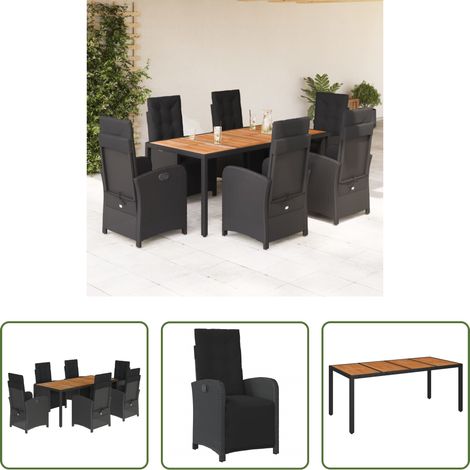 Gartentisch - 7-tlg. Garten-Essgruppe mit Kissen Schwarz Poly Rattan (1/5)