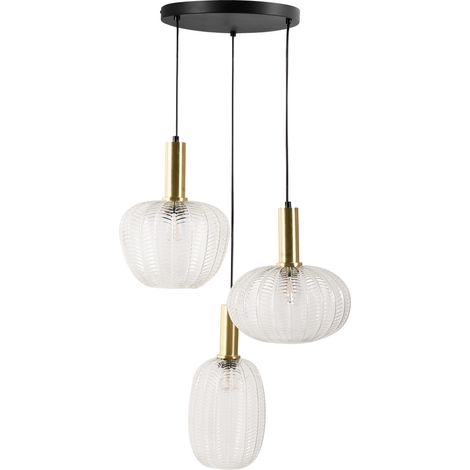 Lámpara colgante de 3 luces con pantalla de vidrio y base de metal retro transparente Njoro