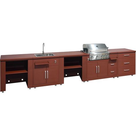 Cuisine d'extérieur 5 éléments évier barbecue et rangements brique