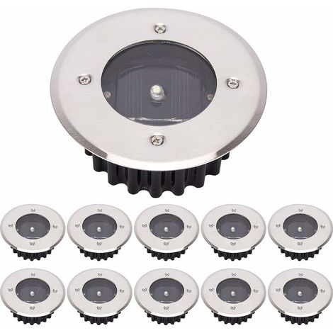 Luce solare a LED da terra, confezione da 10, luce esterna, luce stradale, luce interrata, impermeabile IP65 (bianco freddo, rotonda) [classe energetica A+]