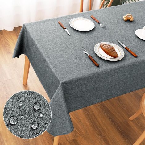 Abwaschbare Tischdecke 140x240cm Leinen-Optik, Wasserabweisend, Kratzfest, Grau