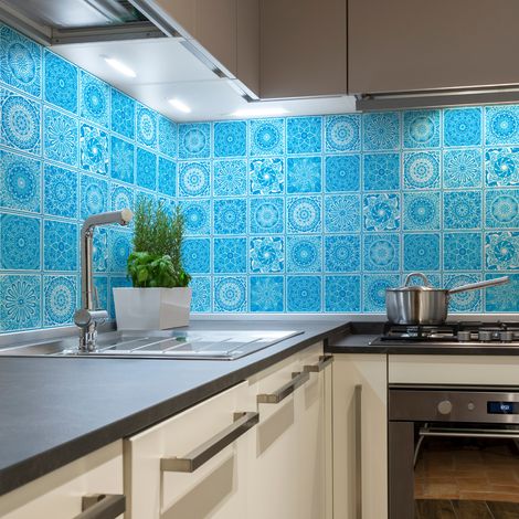 Sticker Mural Carrelage adhésif Cuisine Salle de Bain - 30 STICKERS CARREAUX DE CIMENT ETHNIQUE KALISKA - 30stickers10x10cm (1/5)