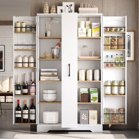 Weißer Küchenschrank aus MDF 150 x 78 x 40 cm mit verstellbaren Regalen OKMYHOME (1/5)