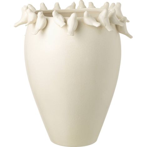 Vase décoratif blanc en argile avec oiseaux en relief élégant - Blanc argile doux et mat (1/3)