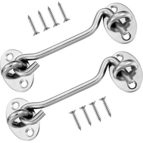 Pestillo para puerta de granero (paquete de 2),Gancho de acero inoxidable grueso,Pestillo para puerta de armario de 7,6 cm (3 pulgadas) (1/5)