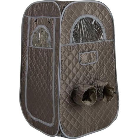 COSTWAY Sauna a Vapore Portatile 3L, Sauna da Casa con 9 Livelli di Regolazione della Temperatura da 40-65℃, Telecomando, Sedia Pieghevole e Massaggiatore per Piedi in Legno (Grigio)
