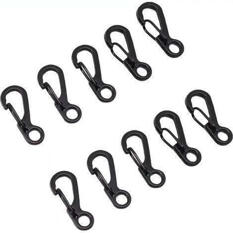 Mini Mosquetón SF, Mini Mosquetón con Lazo de Resorte para Mochilas, Ideal para Camping, Escalada, Senderismo y Actividades al Aire Libre (10 Piezas Negras) (1/5)