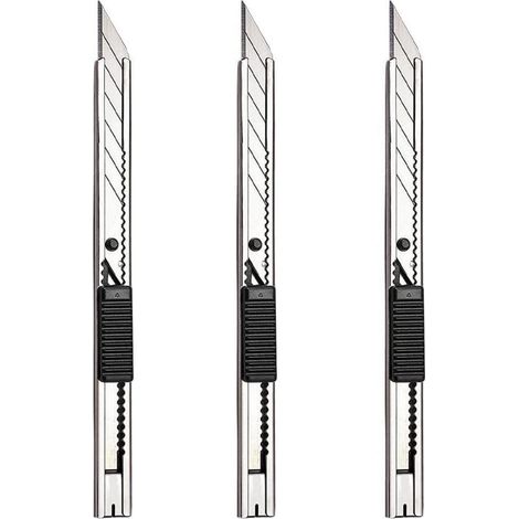 3er Set Cuttermesser 9mm Abbrechklinge 30 Grad für Folien, Tapete, Karton (1/5)