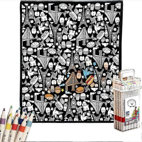 Couverture à colorier Cozy Doodle couverture à colorier soi-même pour adultes avec feutres inclus - 1 jeu - B (1/5)