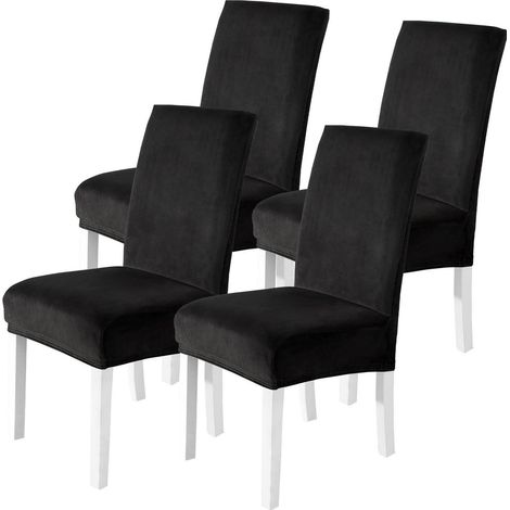 Stuhlhussen Samt 4er Set, Stretch Stuhlbezug für Hochlehner, Kratzfest & Waschbar (1/5)