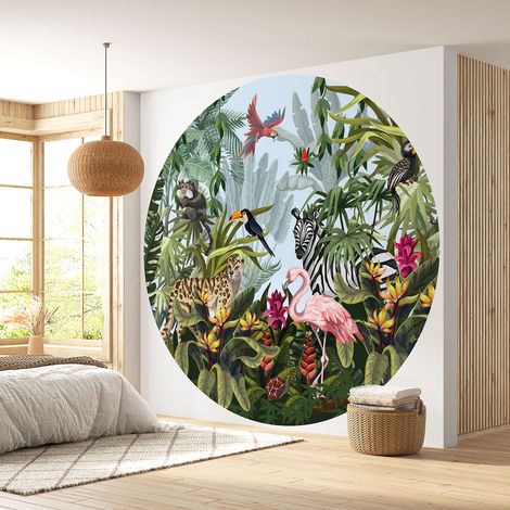 Papier peint rond / cercle - Jungle Animaux - Diamètre 30 cm (1/4)