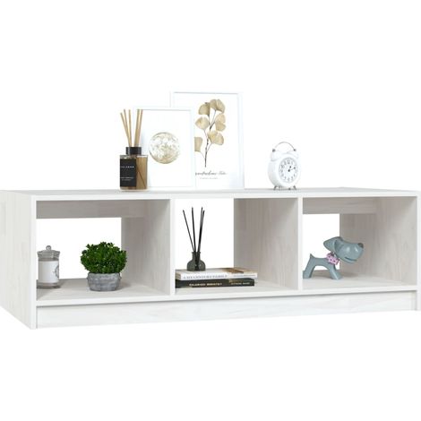 Table basse Blanc 110x50x34 Bois de pin massif (1/5)